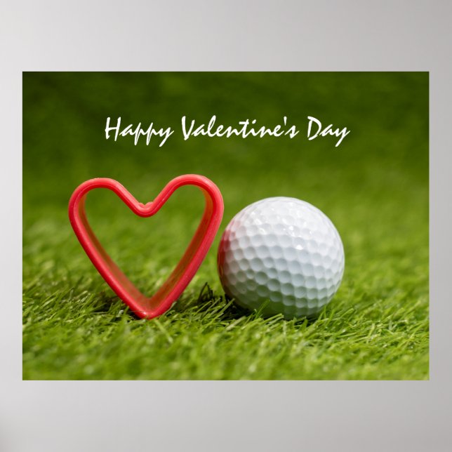 Golf Valentinstag mit Golfball und rotem Herz Poster (Vorne)