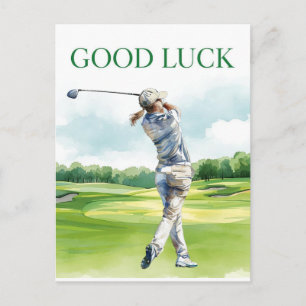 Golf Viel Glück für den Golfer auf grünem Gras Postkarte