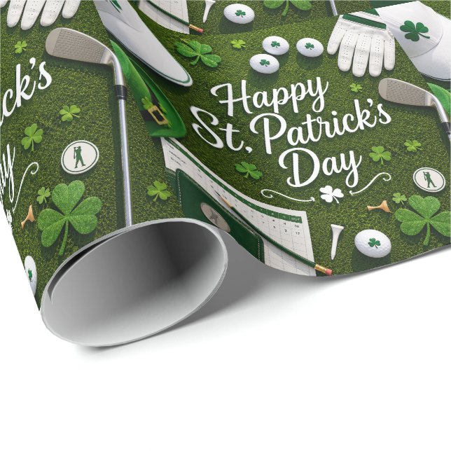 Golf Viel Glück mit Kleeblatt St. Patrick's Day   Geschenkpapier (Rolleneckpunkt)
