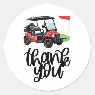 Golf Vielen Dank mit Karren und Fahne auf grünem G Runder Aufkleber