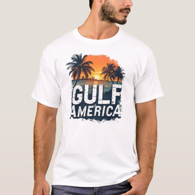 Golf von Amerika Sonnenuntergang Silhouette Palmen T-Shirt (Vorderseite)