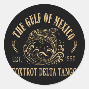 Golf von Mexiko Foxtrots Deltas Tangos Retro Vinta Runder Aufkleber