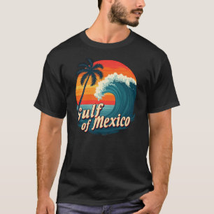 Golf von Mexiko Vintage-Welle- und Palmenbaum-Desi T-Shirt