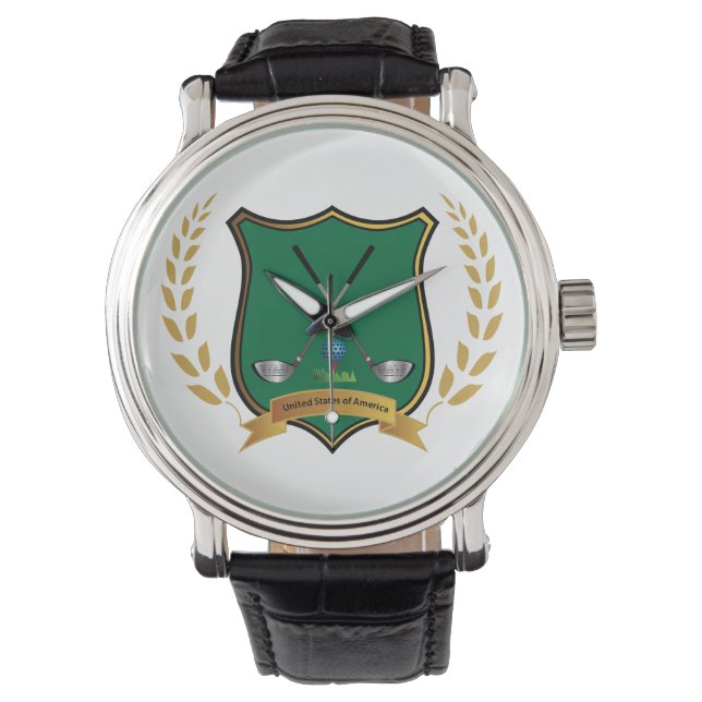 GOLF Wappen mit Laurel Wreath Mens Watch Armbanduhr (Vorderseite)