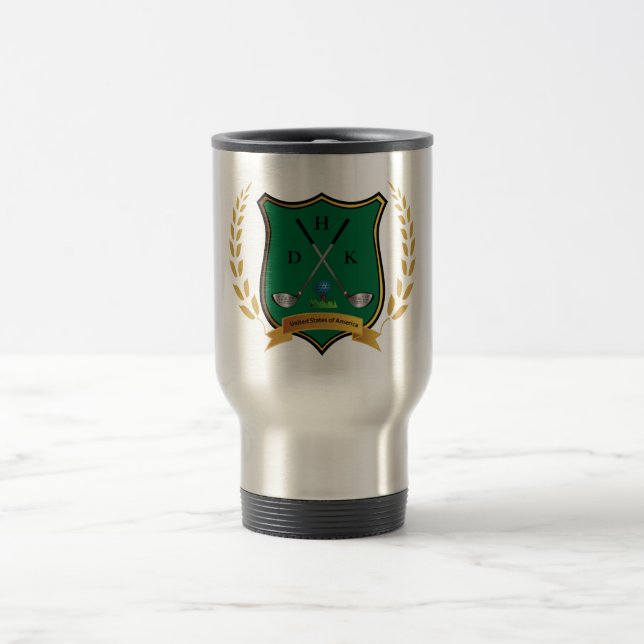 GOLF-Wappen mit Laurel Wreath und Monogramm Reisebecher (Mittel)