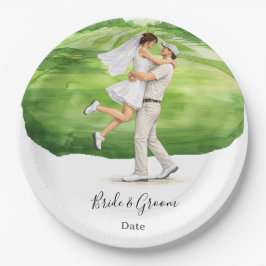 Golf wedding Birde and Groom on Putting Green Pappteller