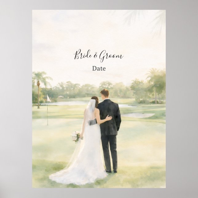 Golf wedding Birde and Groom on Putting Green Poster (Vorne)