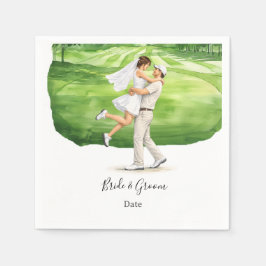 Golf wedding Birde and Groom on Putting Green Serviette
