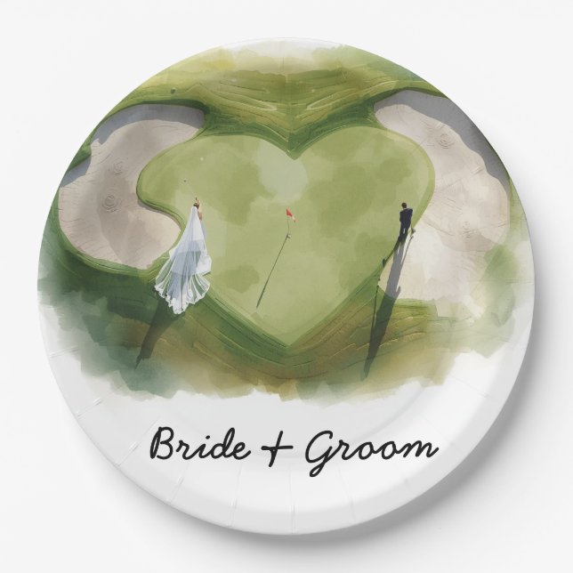 Golf wedding bride groom golf ball tee with love pappteller (Vorderseite)