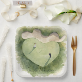 Golf wedding bride groom golf ball tee with love pappteller