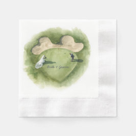 Golf wedding bride groom on putting green serviette