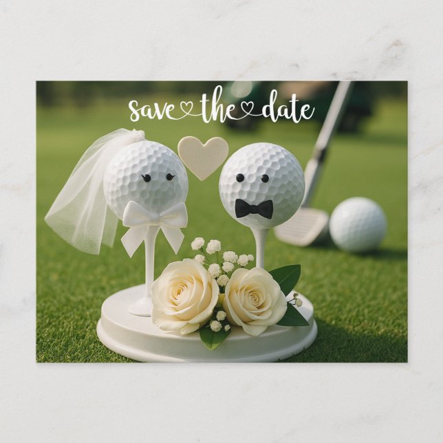Golf Wedding Iwith two golf ball on green grass Postkarte (Vorderseite)