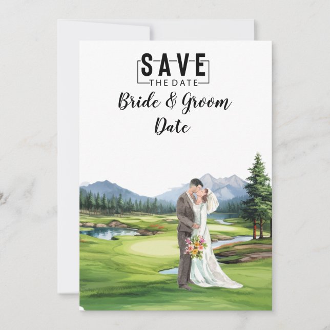 Golf Wedding mit Braut und Bräutigam im Clubhaus Einladung (Vorderseite)