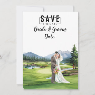 Golf Wedding mit Braut und Bräutigam im Clubhaus Einladung