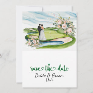 Golf Wedding mit Braut und Bräutigam im Clubhaus Einladung
