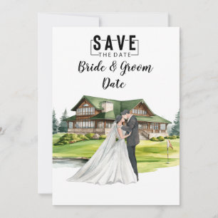 Golf Wedding mit Braut und Bräutigam im Clubhaus Einladung