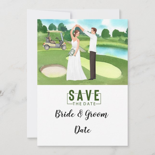 Golf Wedding mit Braut und Bräutigam im Clubhaus Einladung (Vorderseite)