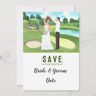 Golf Wedding mit Braut und Bräutigam im Clubhaus Einladung