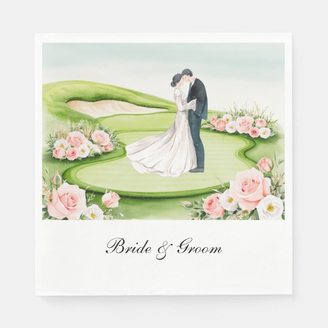 Golf Wedding mit Bride and Groom auf Kurs Serviette (Vorderseite)