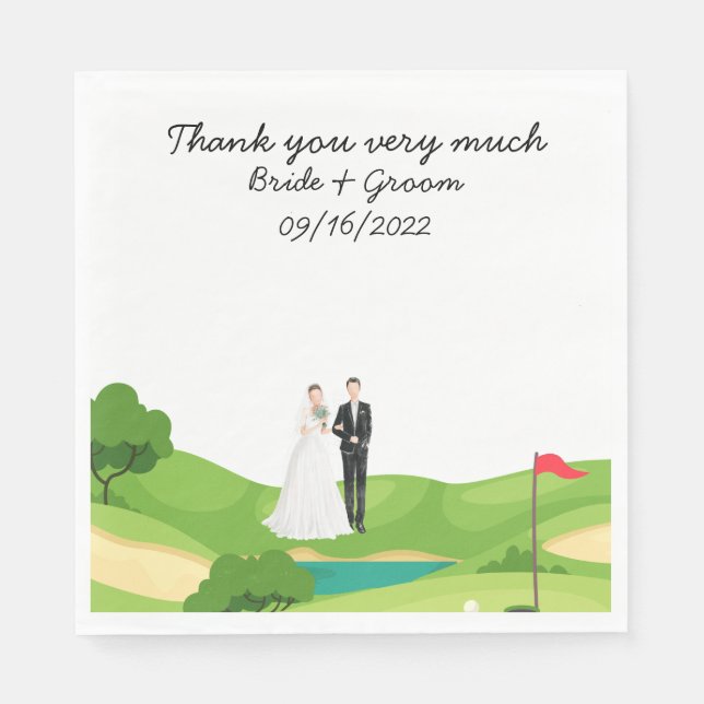 Golf Wedding mit Bride Groom Golfer Vielen Dank Serviette (Vorderseite)
