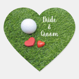 Golf Wedding mit Golfball und Liebe auf Grün Herz-Aufkleber