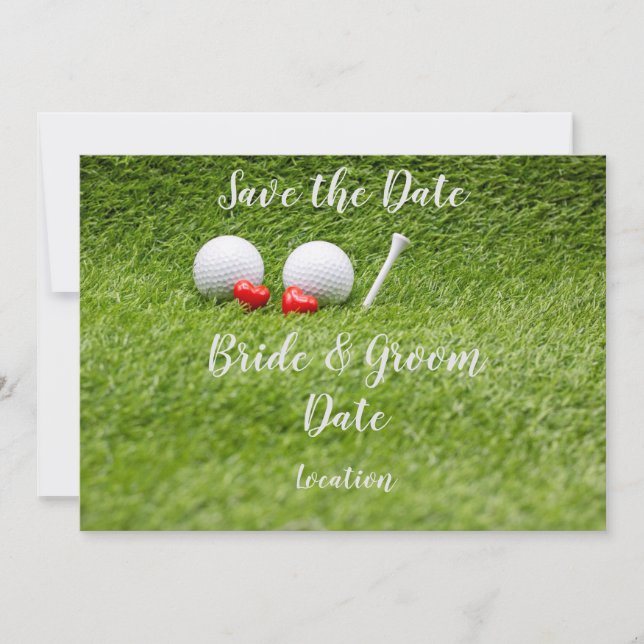 Golf Wedding Party mit Golfball und Herz-Liebe Einladung (Vorderseite)