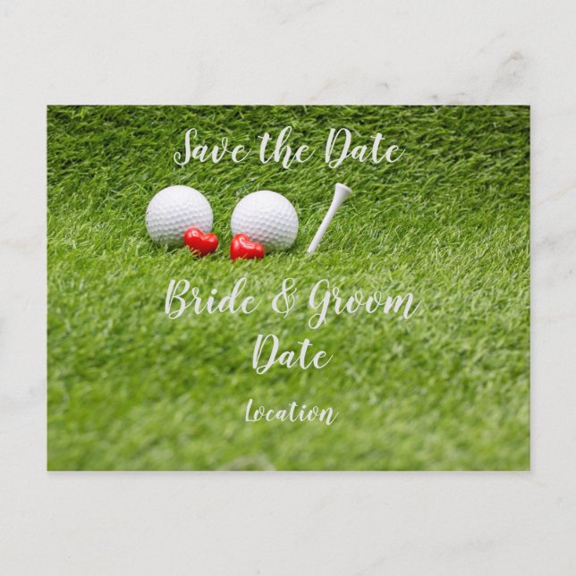 Golf Wedding Party mit Golfball und Herz-Liebe Postkarte (Vorderseite)