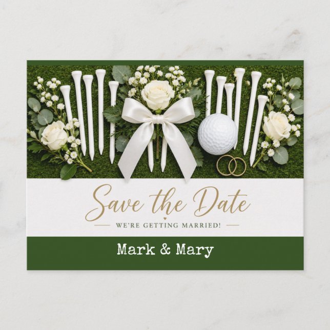 Golf Wedding Save the Date with White Golf Tees  Postkarte (Vorderseite)