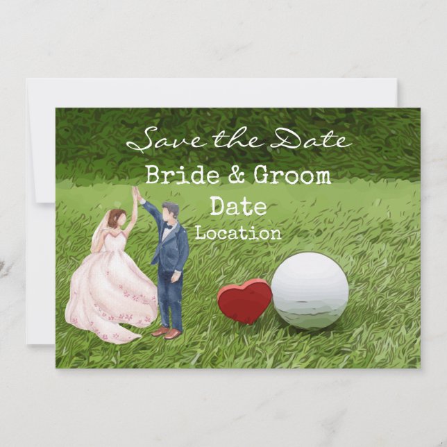 Golf Wedding speichern Sie das Datum mit Liebe Gol Einladung (Vorderseite)
