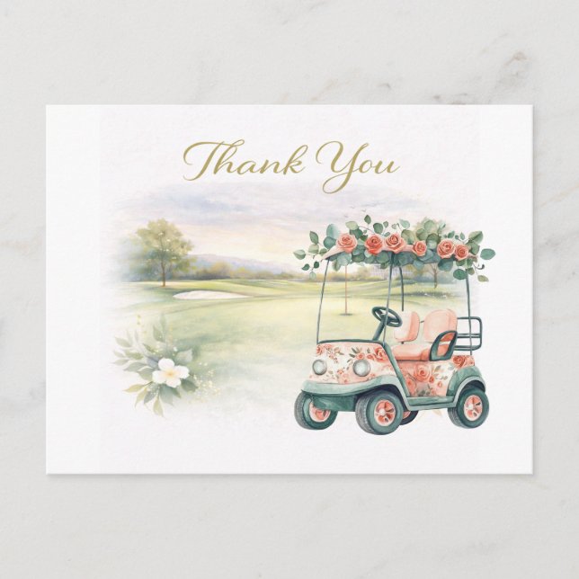 GOLF WEDDING thank you card with golf cart  Postkarte (Vorderseite)