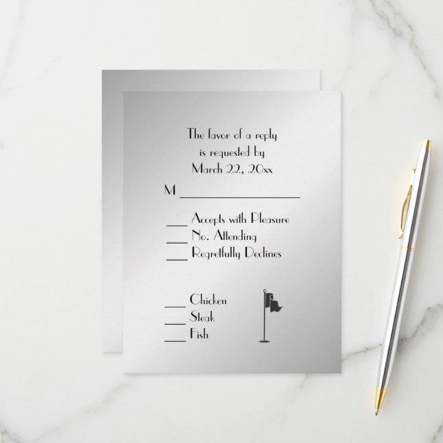 Golf Wedding Theme Silver Menu UAWG RSVP Karte (Vorderseite/Rückseite Beispiel)