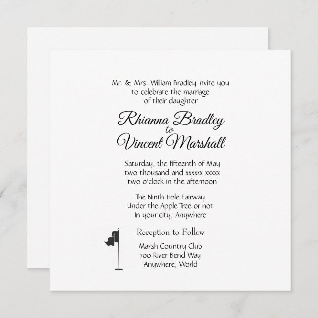 Golf Wedding Theme White Invitations Einladung (Vorne/Hinten)