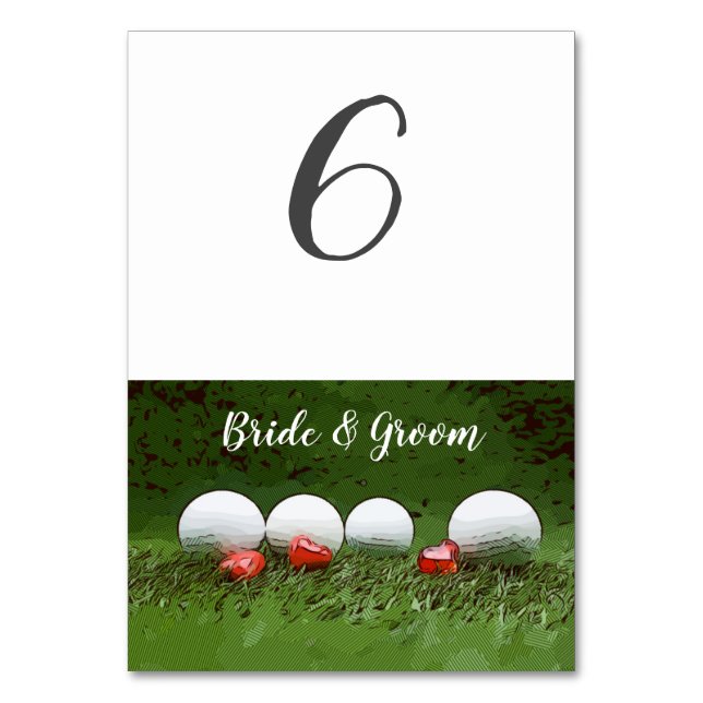 Golf Wedding Tischkarte mit Golfball auf Grün Tischnummer (Rückseite)