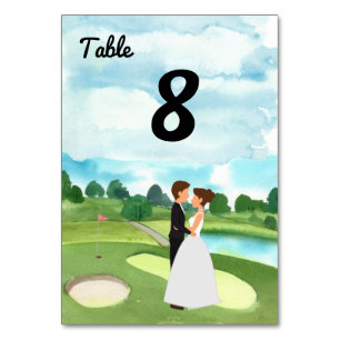 Golf Wedding Tischnummer Card Bridge & Groom