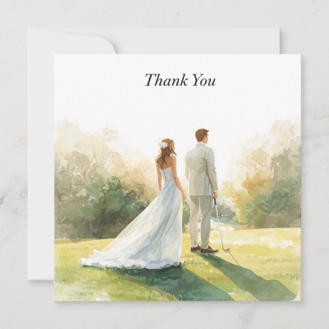 Golf wedding with bride and groom with text dankeskarte (Vorderseite)