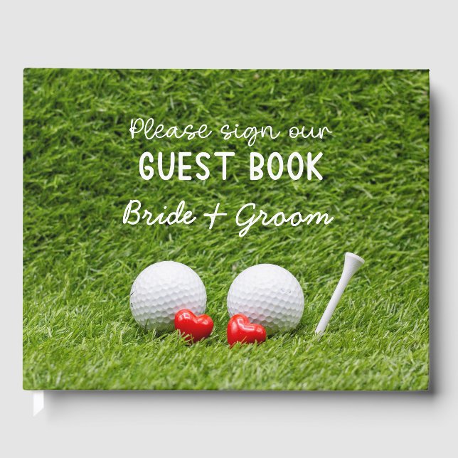 Golf Wedding zwei Golfbälle auf Grün mit Liebe Gästebuch (Vorderseite)