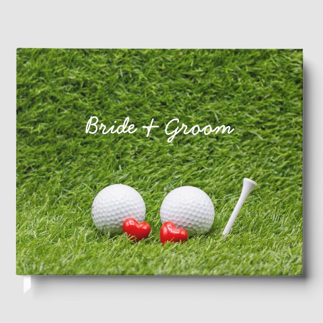 Golf Wedding zwei Golfbälle auf Grün mit Liebe Gästebuch (Vorderseite)