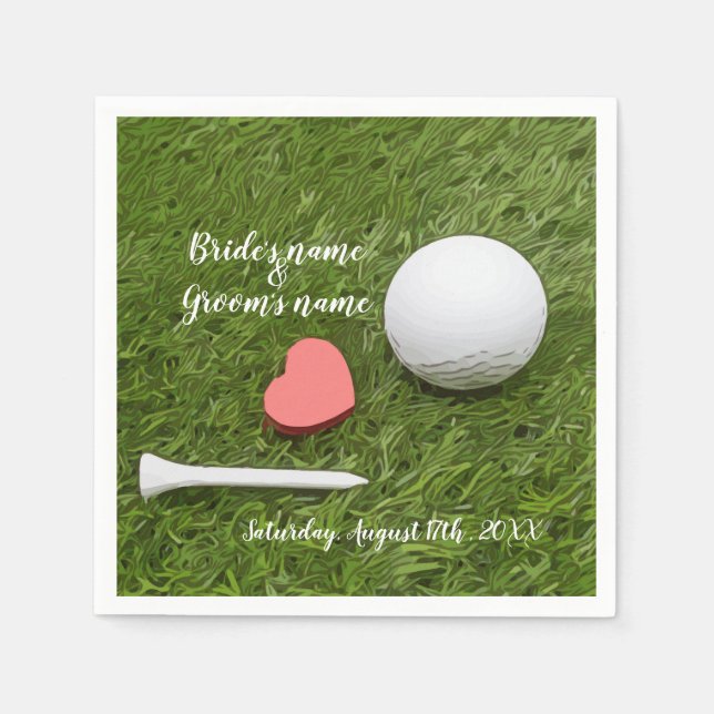 Golf Wedelgolfball und Tee mit Liebe auf Grün Serviette (Vorderseite)