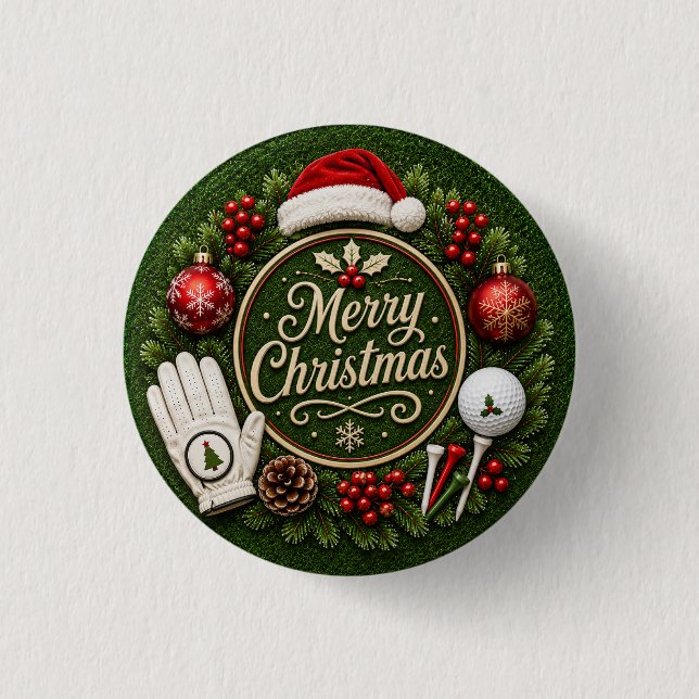 Golf-Weihnachten auf grünem Gras Button (Vorderseite)