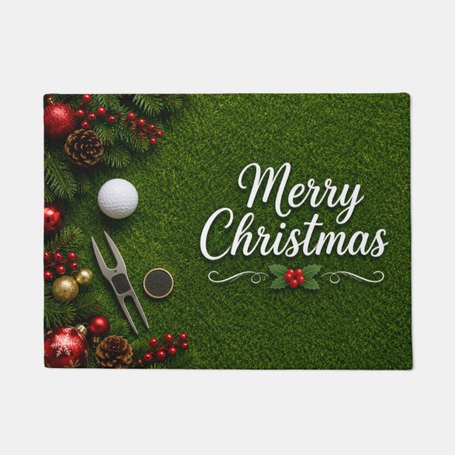 Golf-Weihnachten auf grünem Gras Fußmatte (Vorderseite)