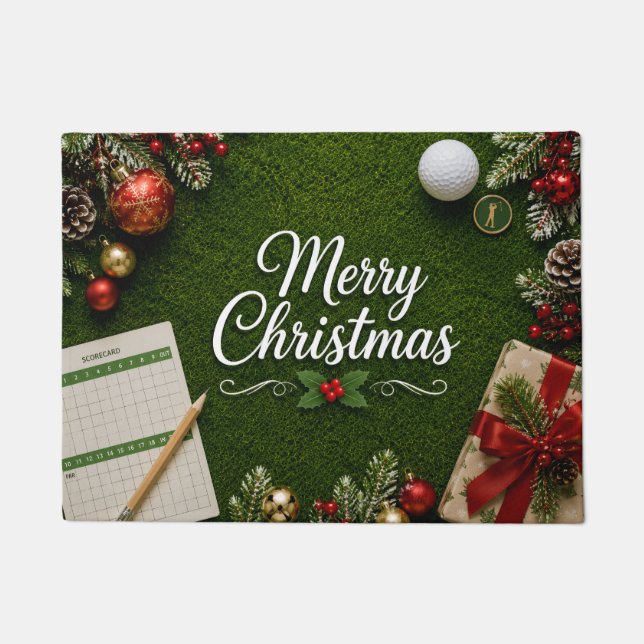 Golf-Weihnachten auf grünem Gras Fußmatte (Vorderseite)