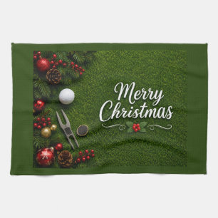 Golf-Weihnachten auf grünem Gras Geschirrtuch