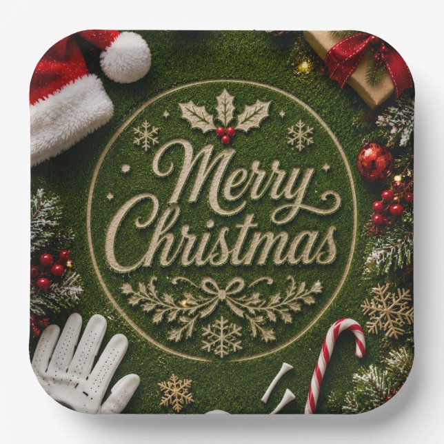 Golf-Weihnachten auf grünem Gras Pappteller (Vorderseite)
