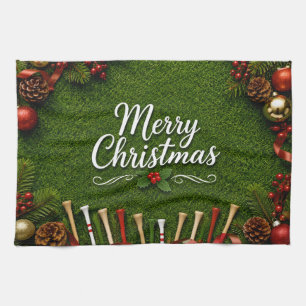 Golf-Weihnachten auf grünem Rasen Geschirrtuch