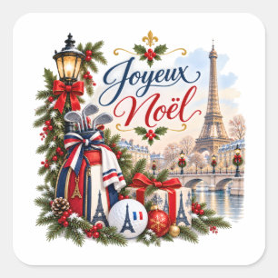 Golf Weihnachten in Paris Frankreich Aquarell Quadratischer Aufkleber