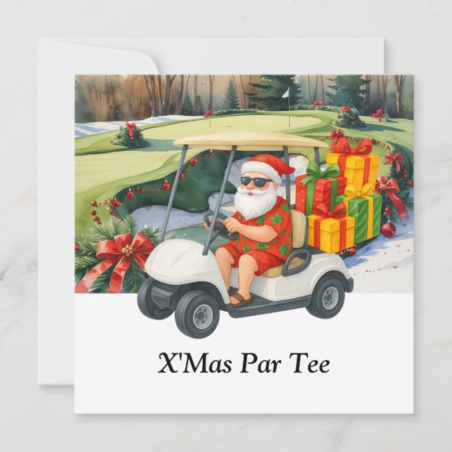 Golf Weihnachten mit dem Weihnachtsmann auf Grün Save The Date (Vorderseite)