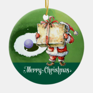 Golf Weihnachten mit dem Weihnachtsmann auf grünem Keramik Ornament