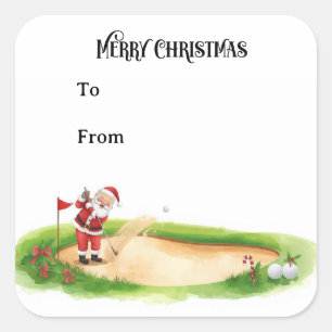 Golf-Weihnachten mit dem Weihnachtsmann beim Golfe Quadratischer Aufkleber