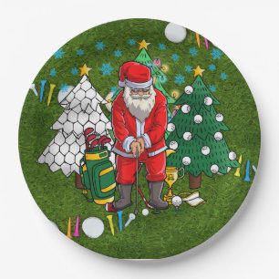 Golf Weihnachten mit dem Weihnachtsmann mit Golfba Pappteller