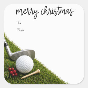 Golf Weihnachten mit Golfball Santa Hut auf grün Quadratischer Aufkleber